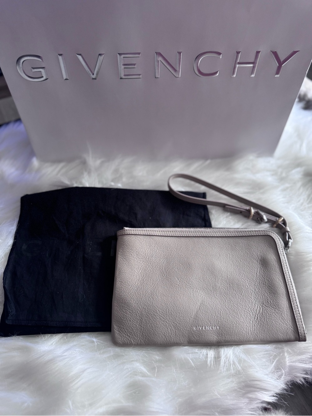 Givenchy Beige Leather Wristlet Pouch